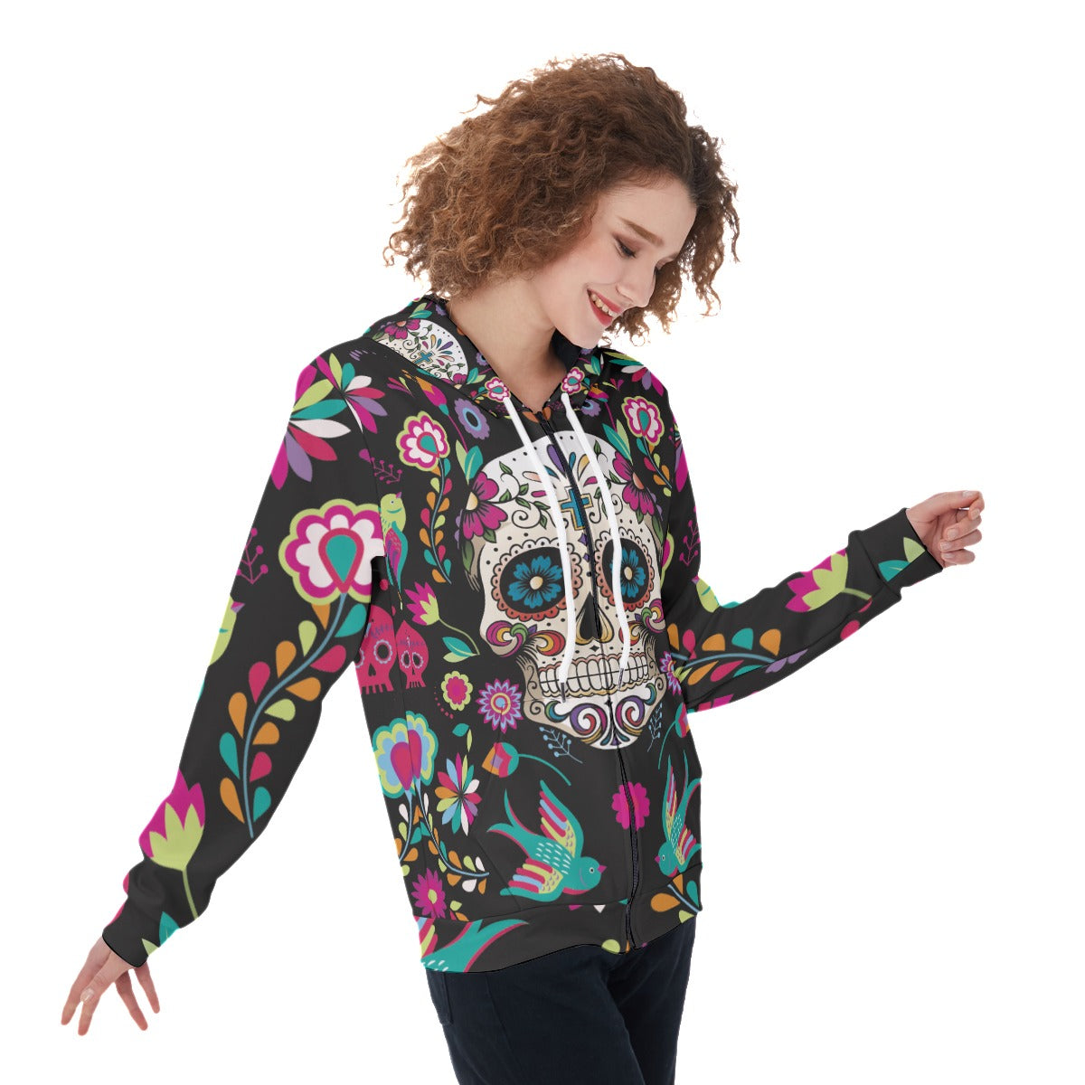 Sugar skull Calaveras Mexican skull Women's Zip Up Hoodie