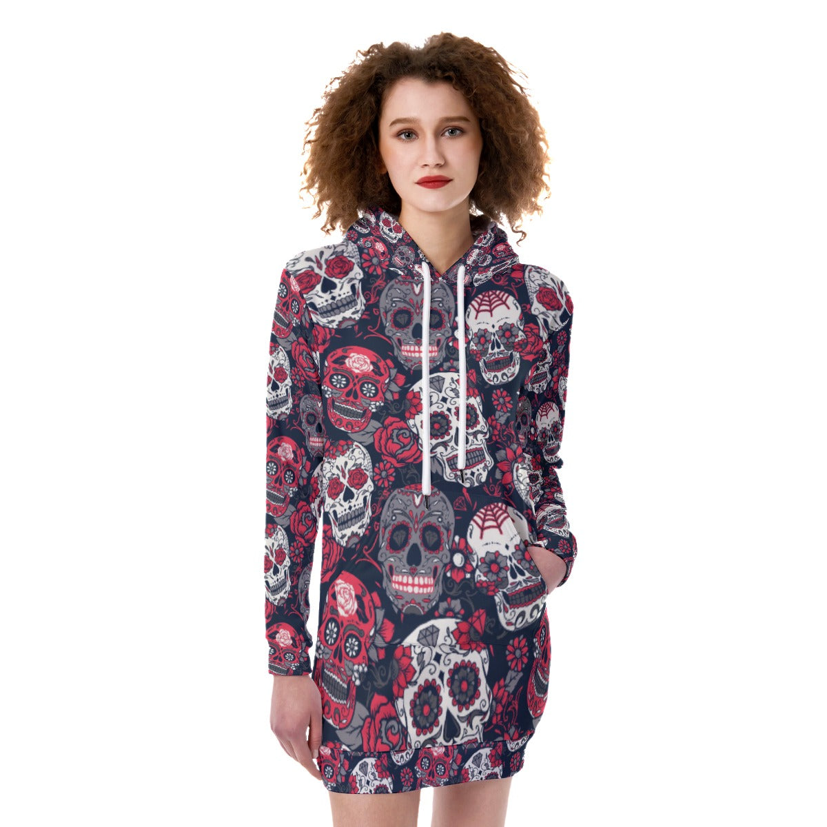 Sugar skull All-Over Print Women's Heavy Fleece Long Hoodie