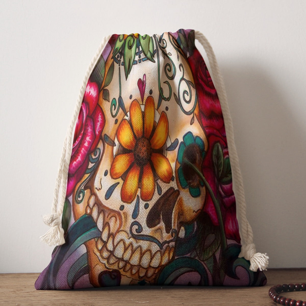 Beautiful floral sugar skull Drawstring Bag