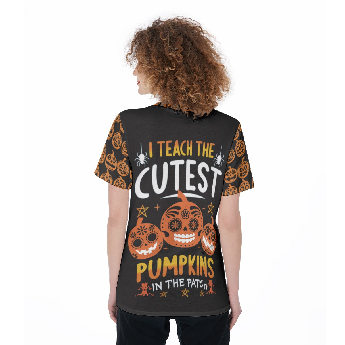 Halloween pumpkin sugar skull Women'S O-Neck T-Shirt