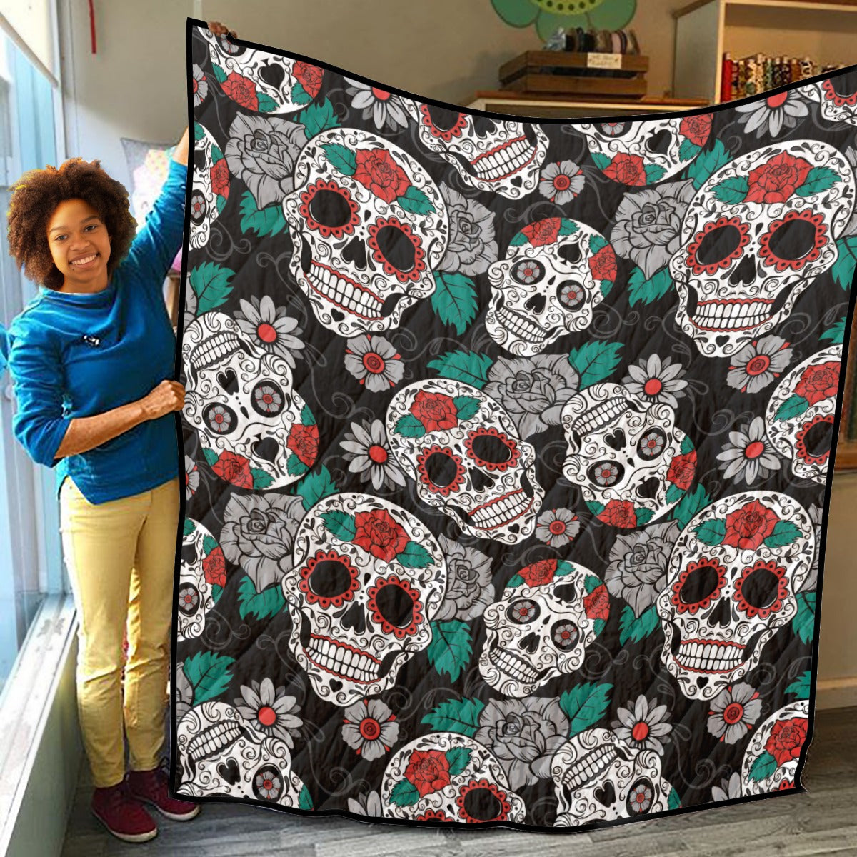 Dia de los muertos Calaveras Mexican skull pattern Household Lightweight & Breathable Quilt