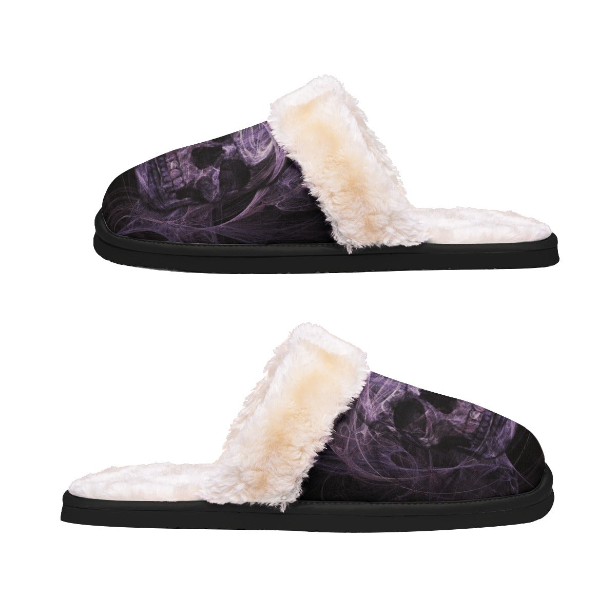 Flaming fire skull Women's Home Plush Slippers, Skeleton Halloween horror skull sandals slippers