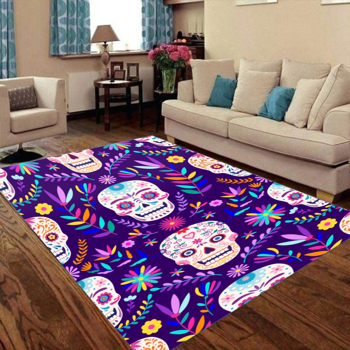 Day of the dead Halloween sugar skulls Foldable Rectangular Floor Mat