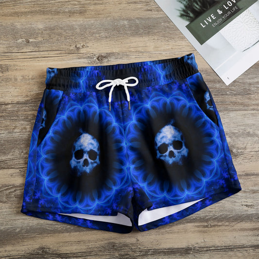 Flaming skull Women's Casual Shorts, Gothic skeleton shorts