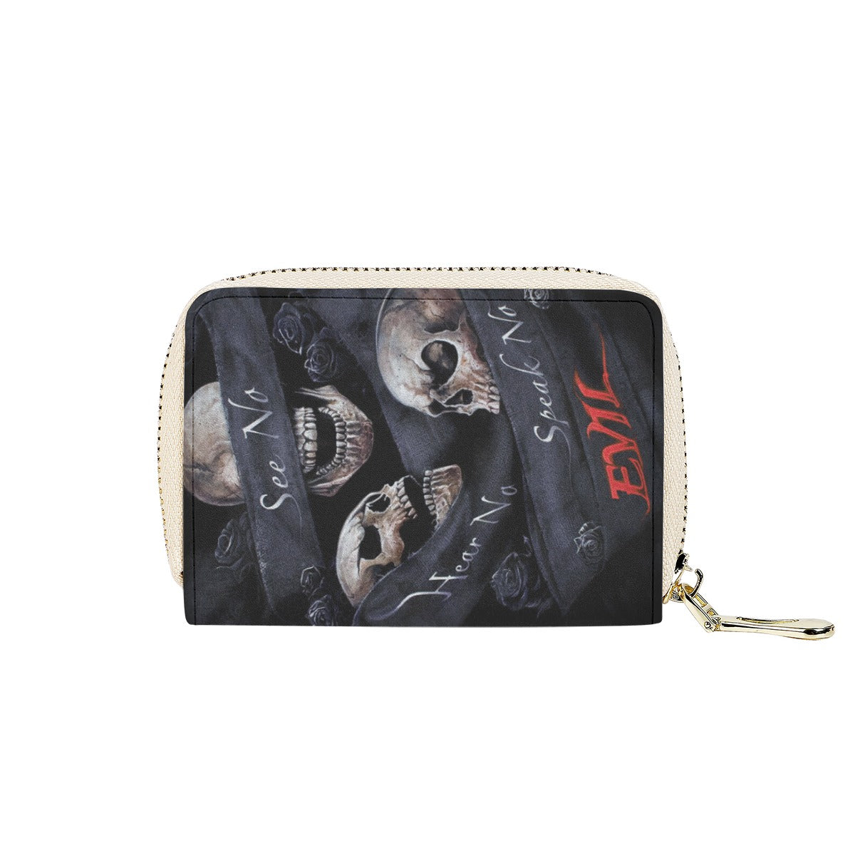 No see no hear no speak evils skull PU Card Holder, Halloween skull skeleton card holder