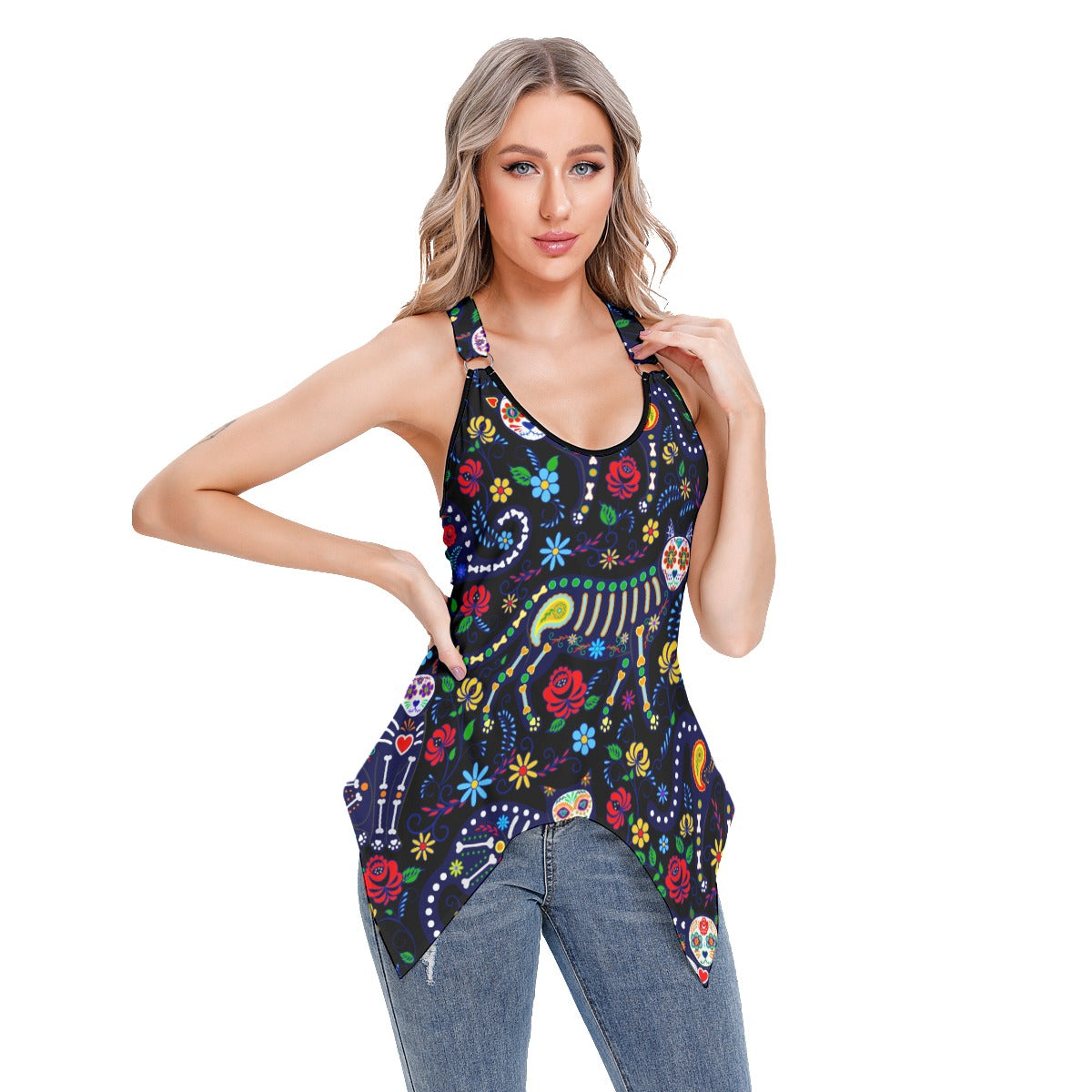 Cat sugar skull Day of the dead Women's Skinny Sport Tank Top