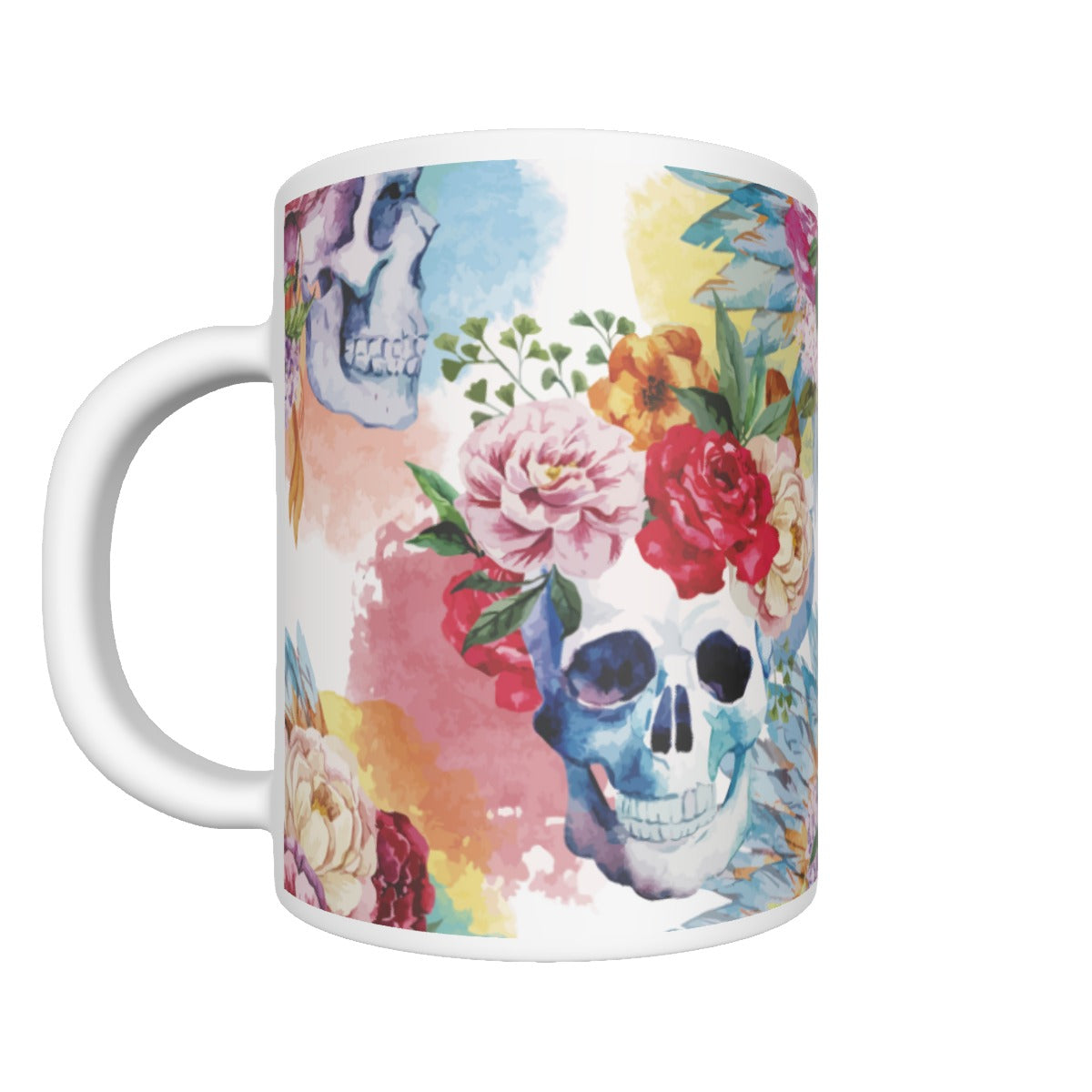 Floral skull Ceramics mug, gothic rose skull day of the dead tumbler cup mug