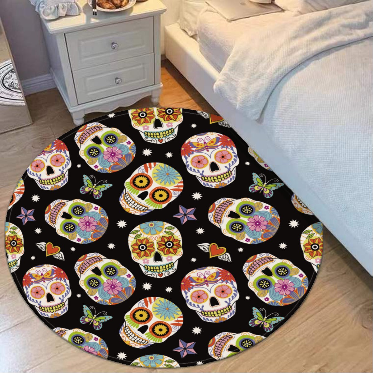 Floral sugar skull pattern day of the dead Foldable round mat