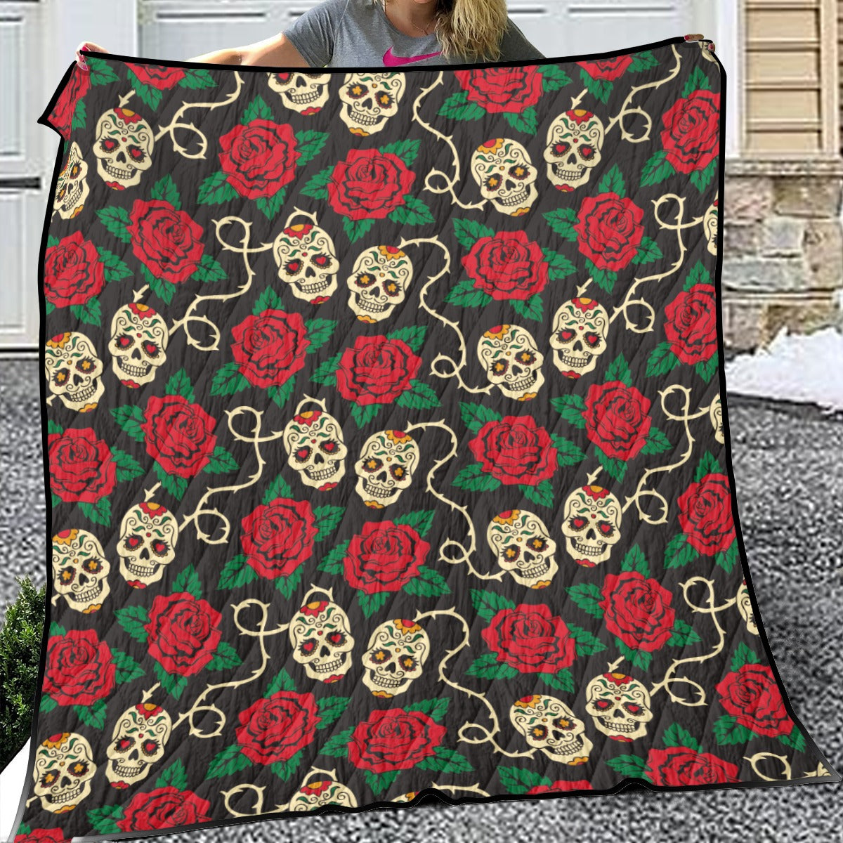 Rose day of the dead mexican skull Household Lightweight & Breathable Quilt