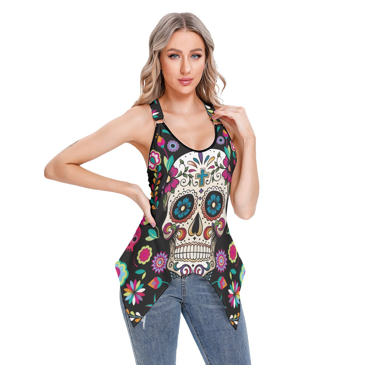 Beautiful Sugar skull Calaveras Women's Skinny Sport Tank Top