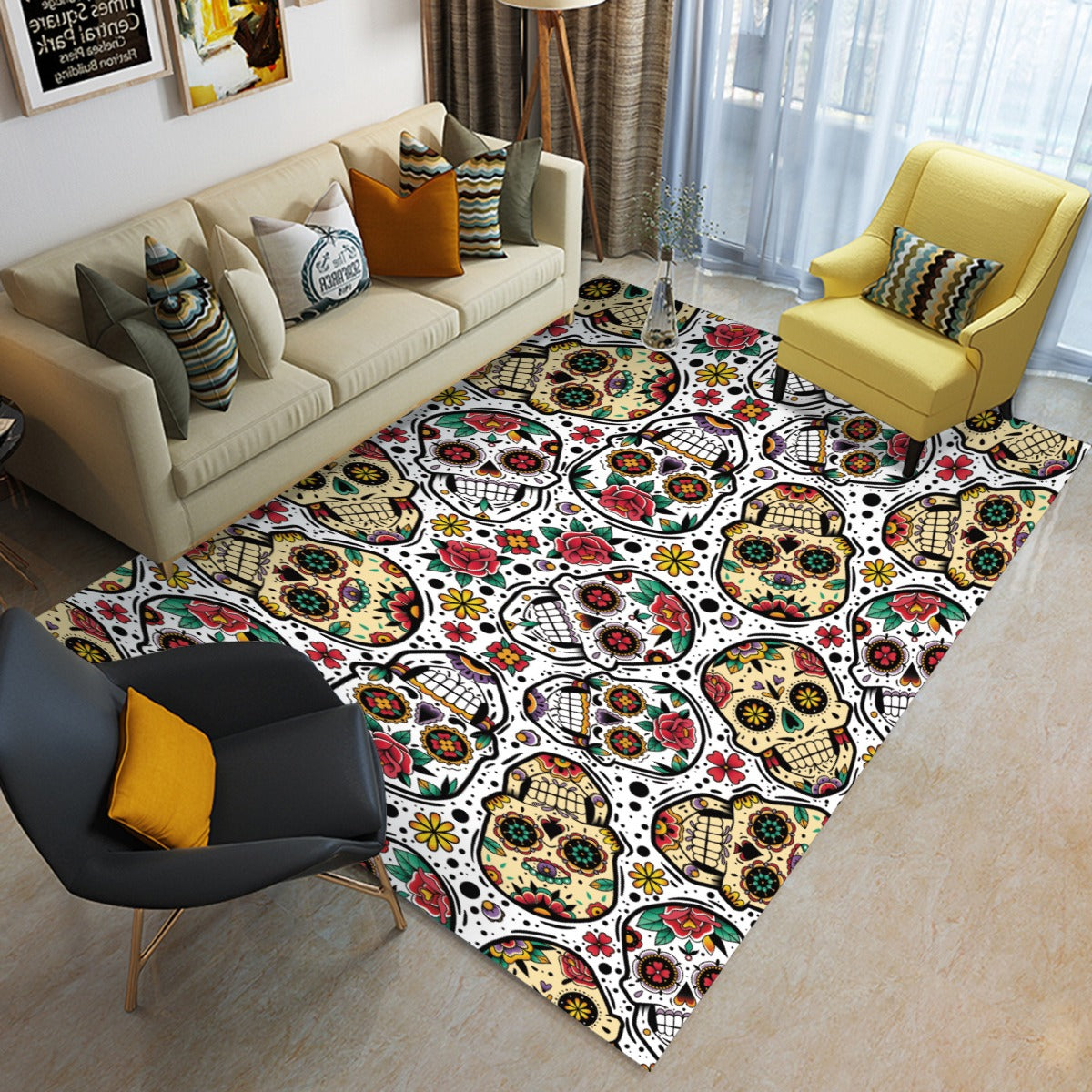 Day of the dead pattern Foldable Rectangular Floor Mat
