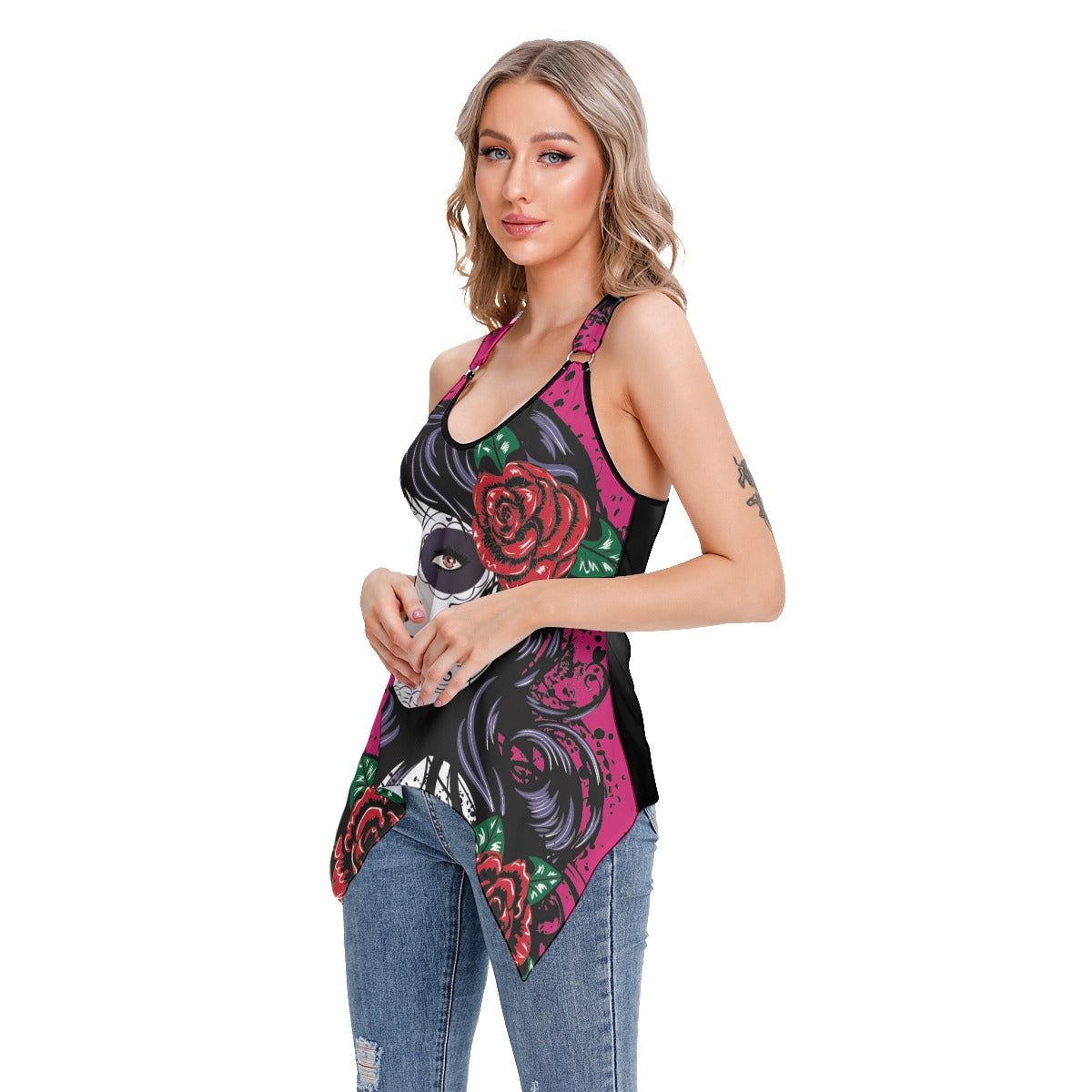 Sugar skull Girl day of the dead Women's Skinny Sport Tank Top