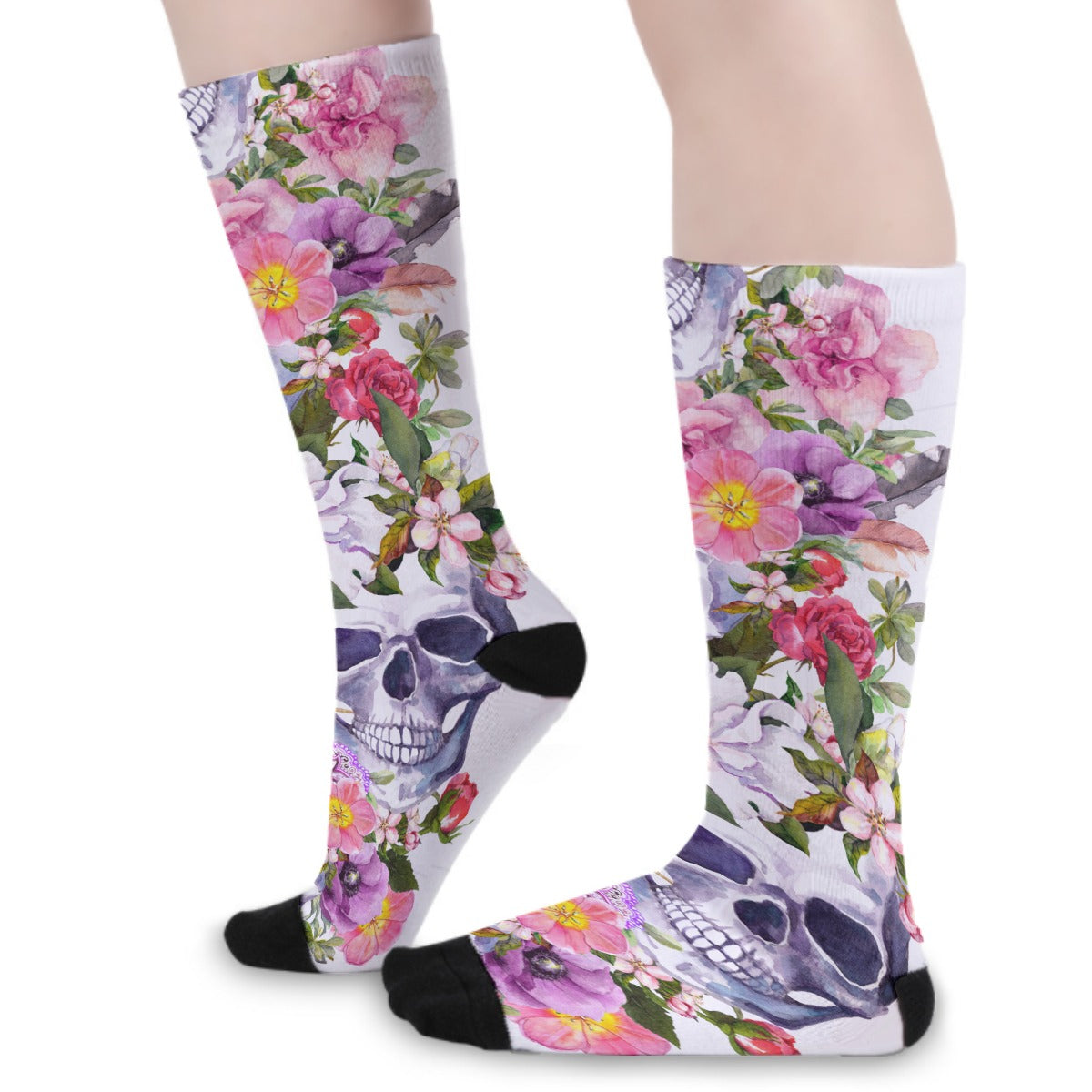 Floral skull All-Over Print Unisex Long Socks