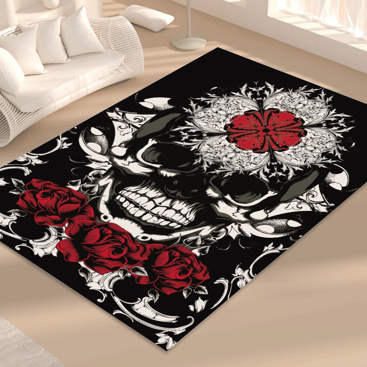 Halloween skeleton floral skull Foldable Rectangular Floor Mat