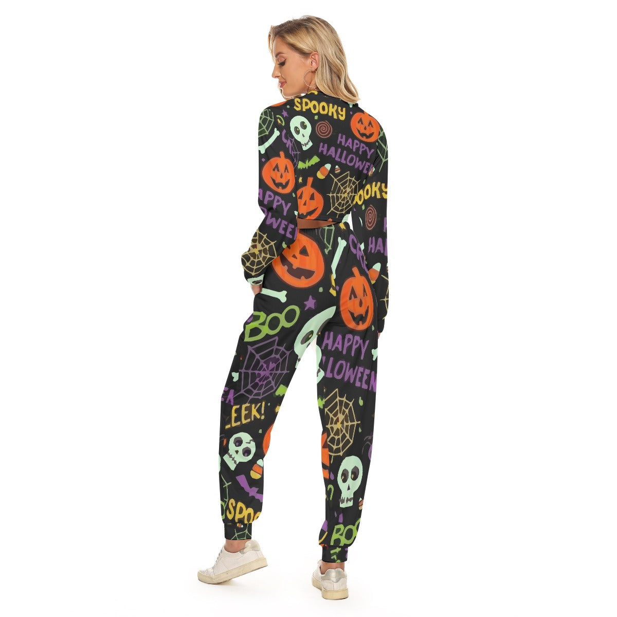 Halloween pumpkin Women's Crop Sweatshirt Suit, Halloween gothic suit
