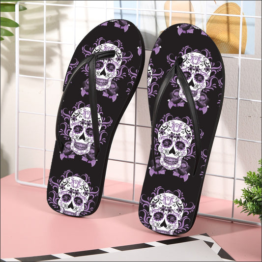 Dia de los muertos Women's Flip Flops, sugar skull Day of the dead Mexican skull sandals flip flops