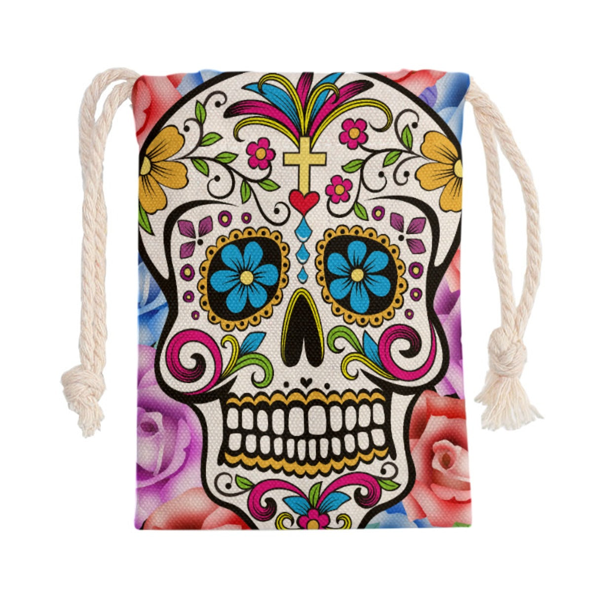 Dia de los muertos sugar skull Drawstring Bag, Mexica calaveras skull drawstring bag