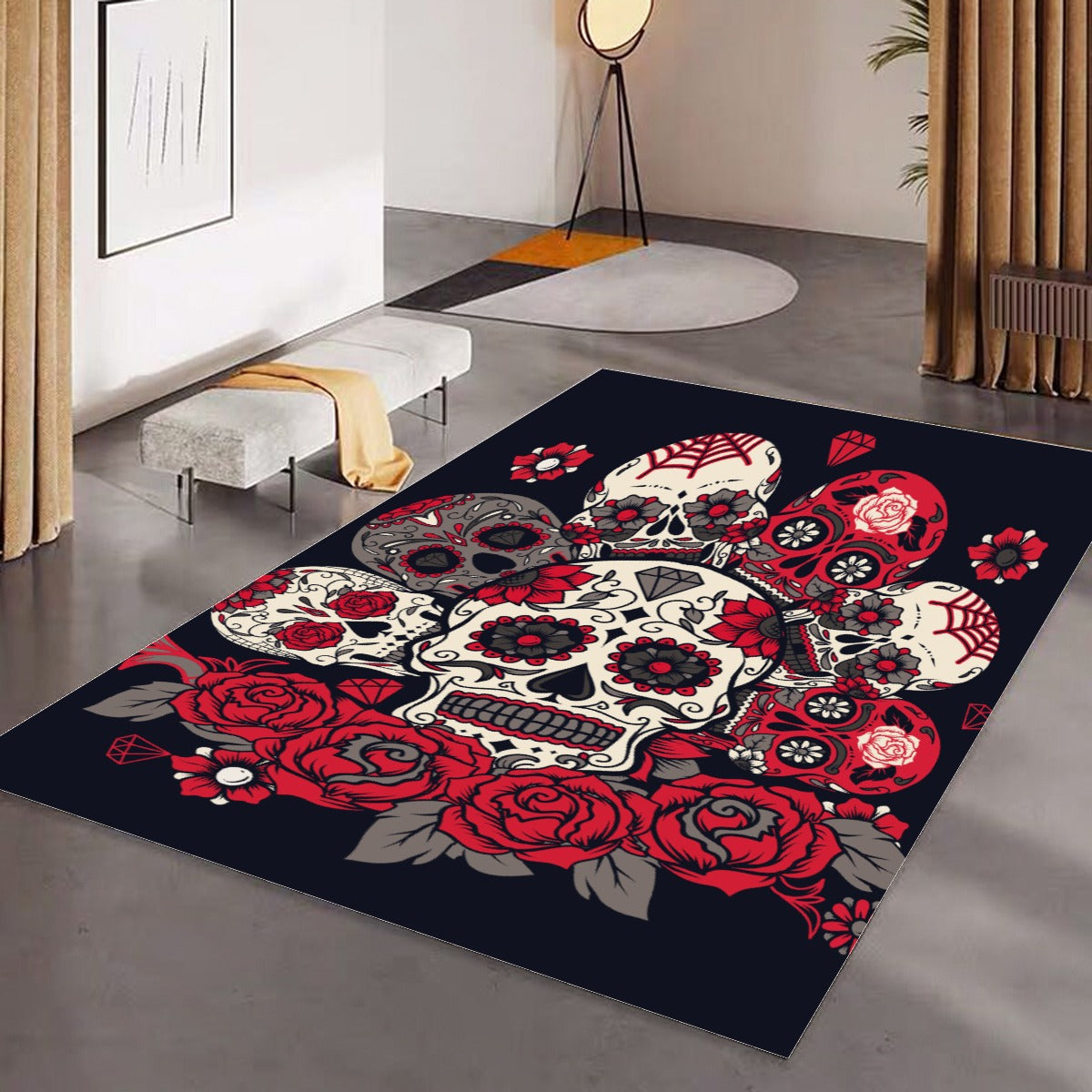 Day of the dead sugar skull pattern Foldable Rectangular Floor Mat