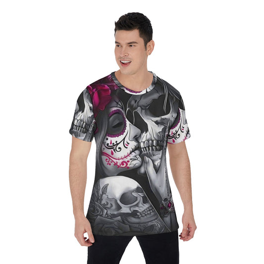 Grim reaper kiss sugar skull girl Men's O-Neck T-Shirt