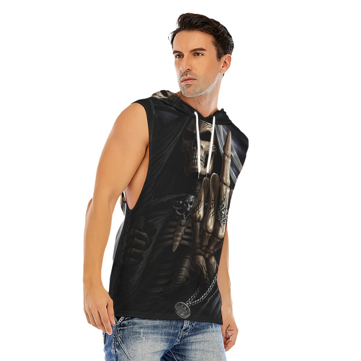 Gothic skull Halloween Men’s Hooded Tank Top, Skeleton Men's tank top, skull hoodie