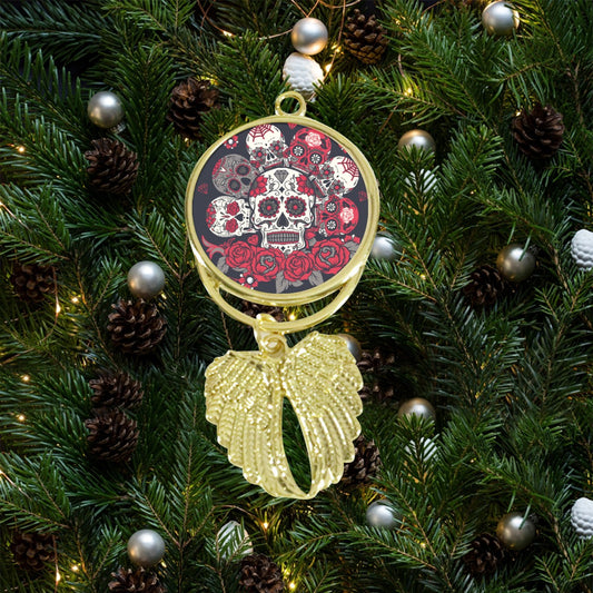 Sugar skull Double-Side Printing Feather Shaped Christmas Tree Pendant