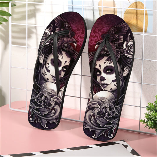 Sugar skull girl Women's Flip Flops Sandals, Day of the dead girl Flip flop, sugar skull shoes