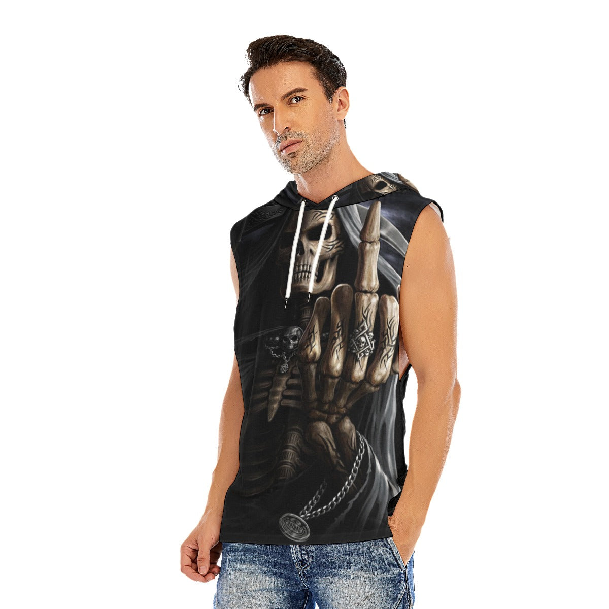 Gothic skull Halloween Men’s Hooded Tank Top, Skeleton Men's tank top, skull hoodie