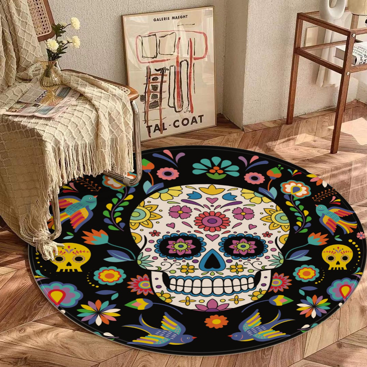 Day of the dead Halloween sugar skulls Calaveras Foldable round mat