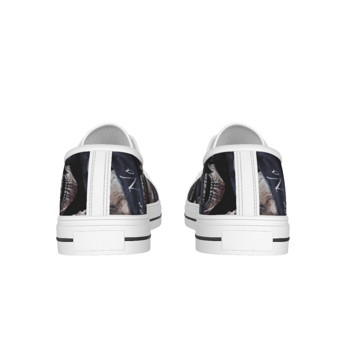 No see no hear no speak halloween skull Women's White Sole Canvas Shoes