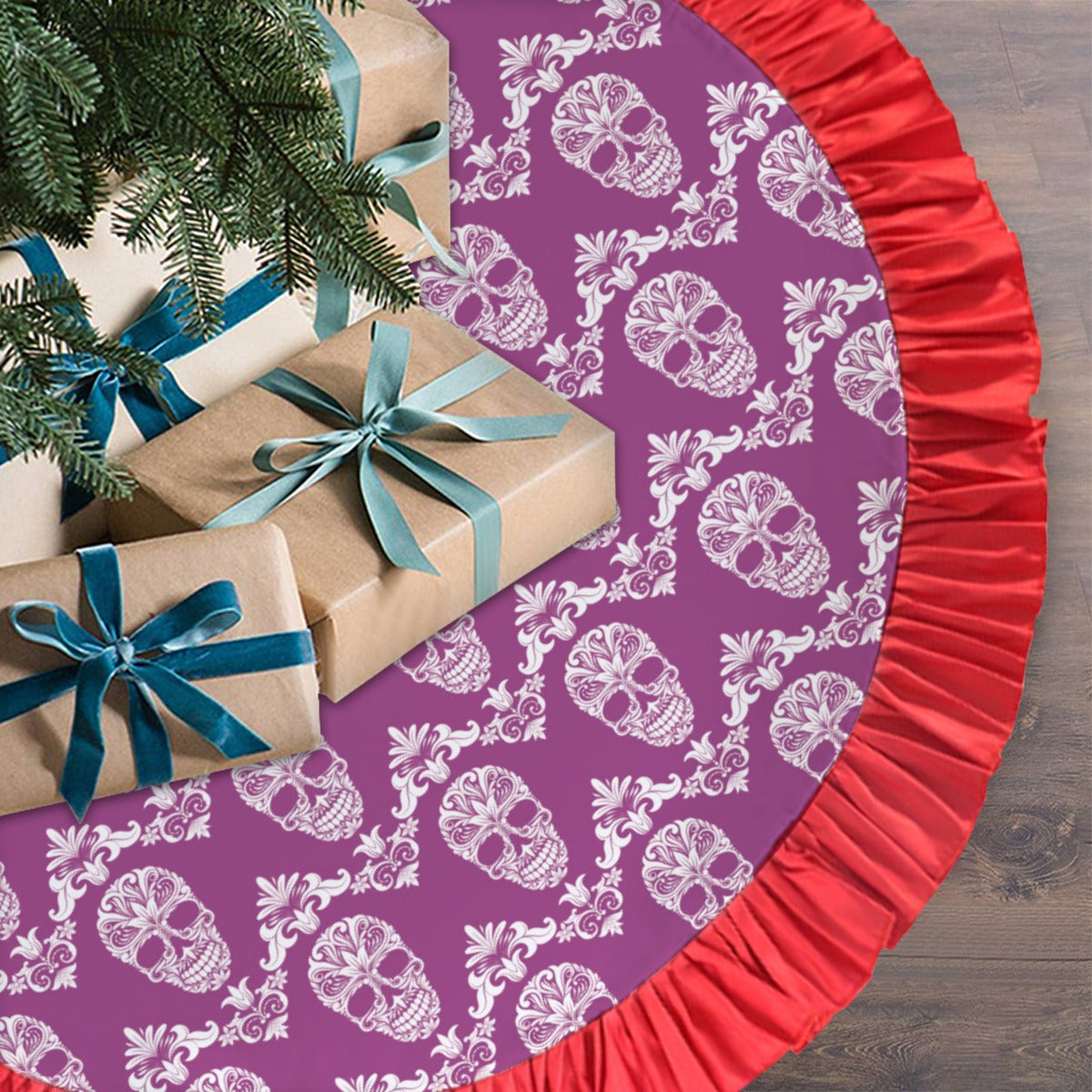 Sugar skull pattern Day of the dead Red Christmas Tree Skirt