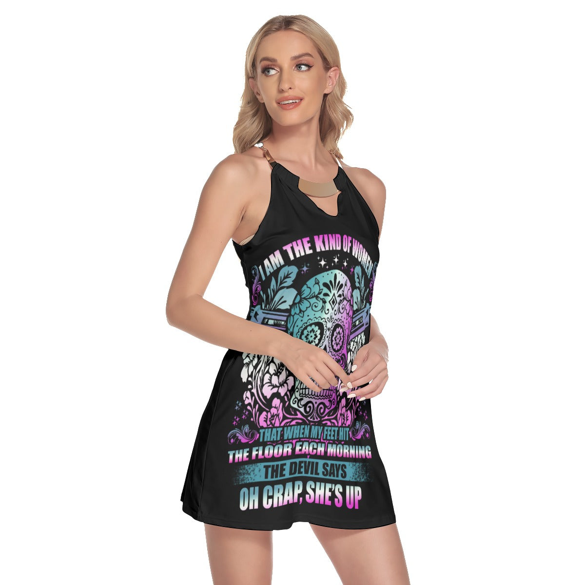 Sugar skull Women's Round Neck Above Knee Dress
