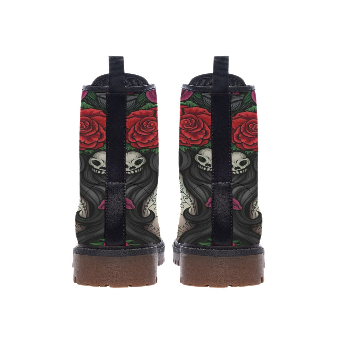 Sugar skull floral girl Women's Martin Short Boots, Day of the dead women's boots