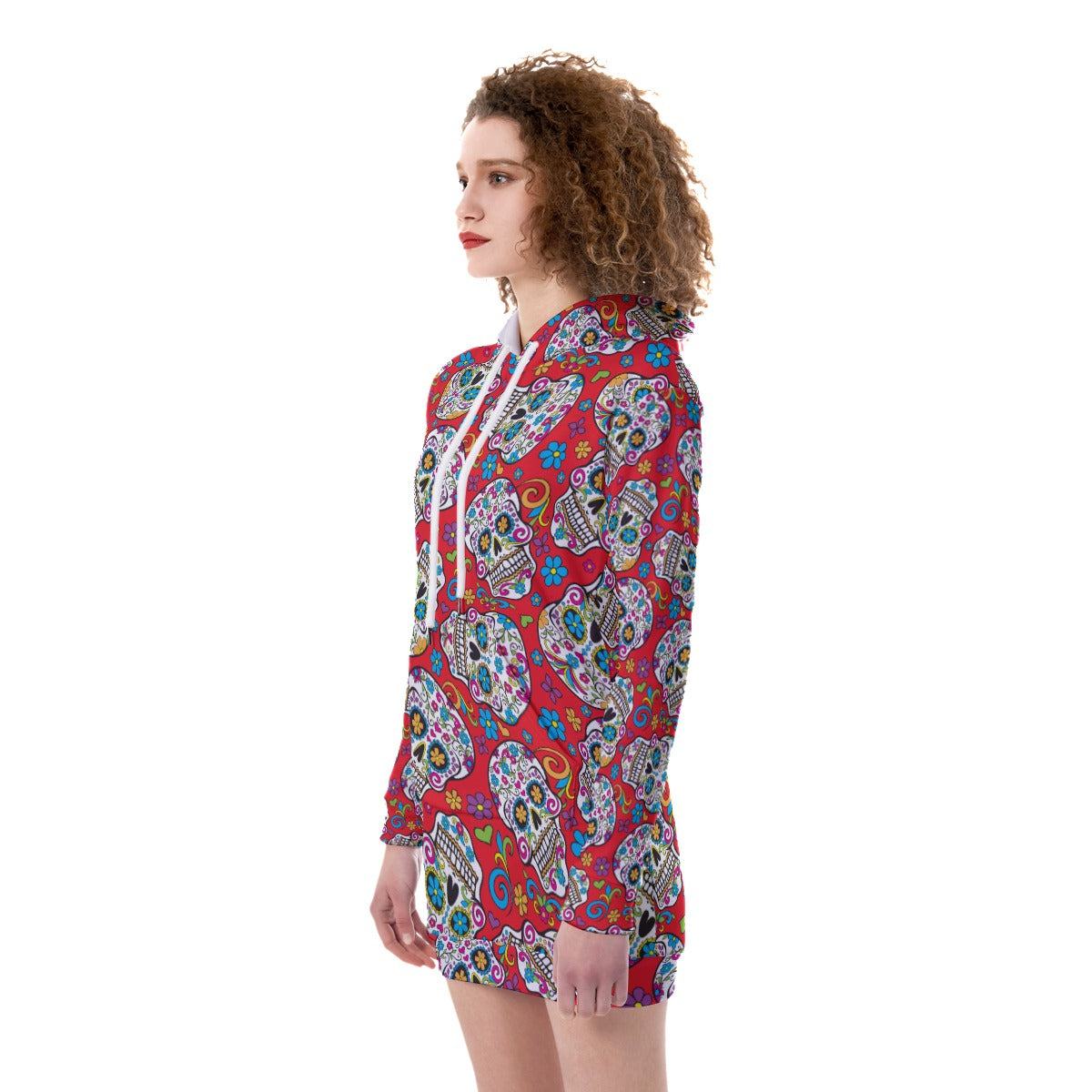 Day of the dead skull Print Women's Heavy Fleece Long Hoodie