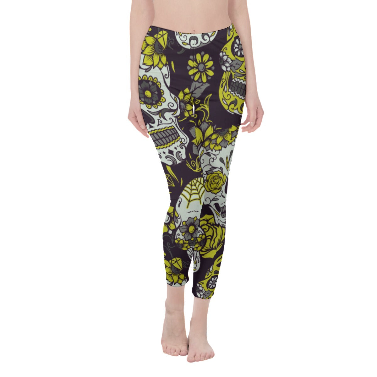 Yellow sugar skull All-Over Print Casual Leggings