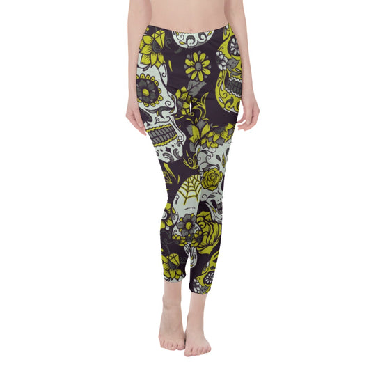 Yellow sugar skull All-Over Print Casual Leggings