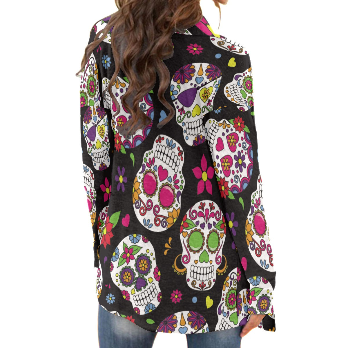 Sugar skull cinco de mayo Women's Cardigan With Long Sleeve