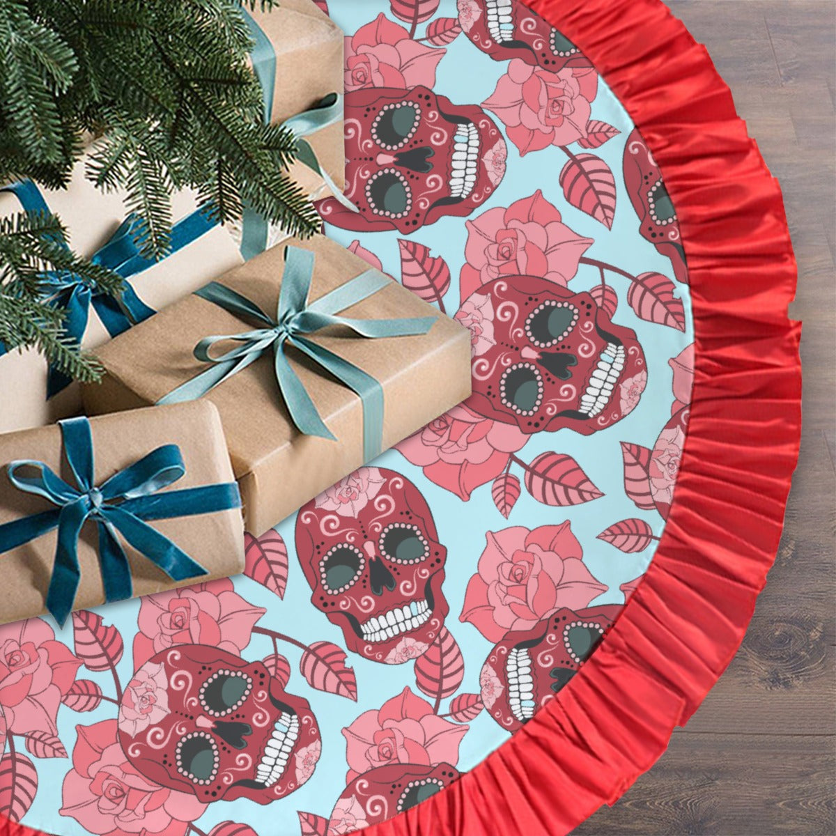 Floral sugar skull pattern Red Christmas Tree Skirt