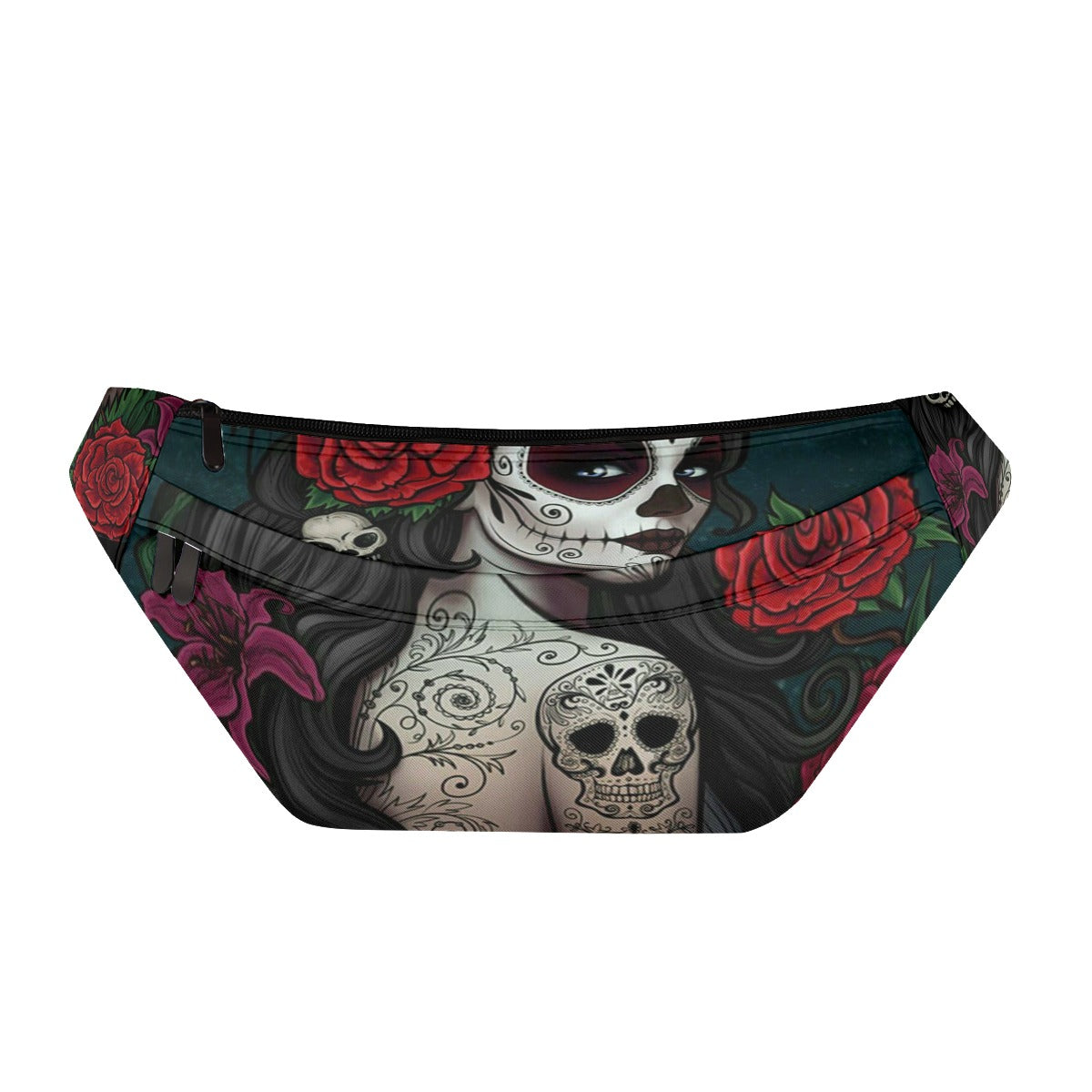 Sugar skull Day of the dead Large Fanny Bag, Mexican skeleton skull girls waist fanny bag purse