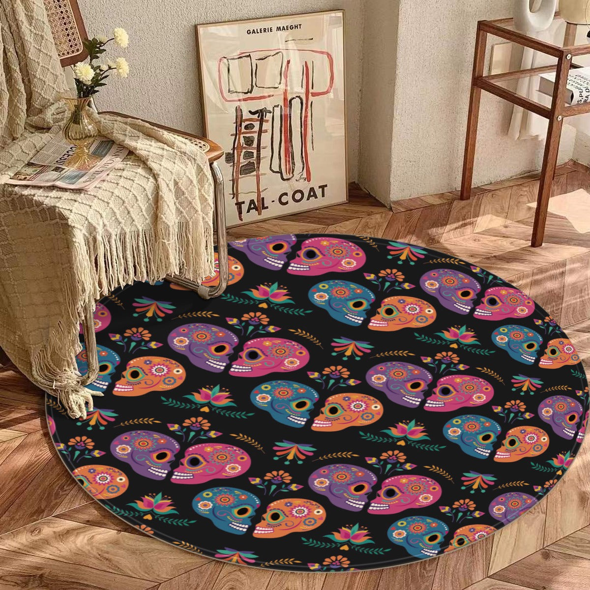 Sugar skull love couple heart Foldable round mat