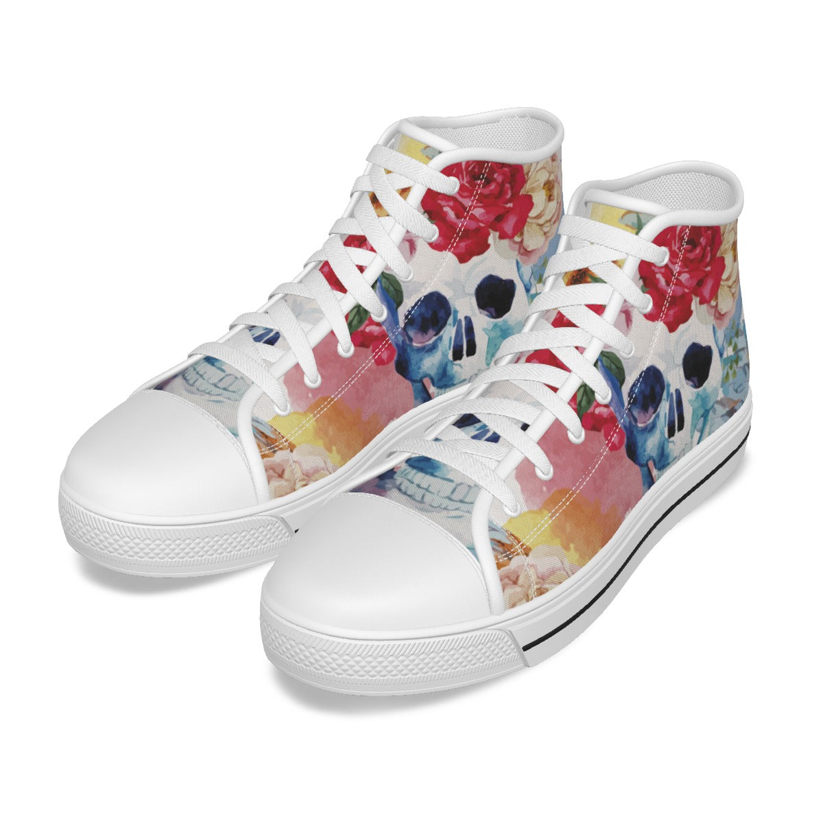 Floral sugar skull Women's Canvas Shoes, sugar skull Day of the dead high top shoes