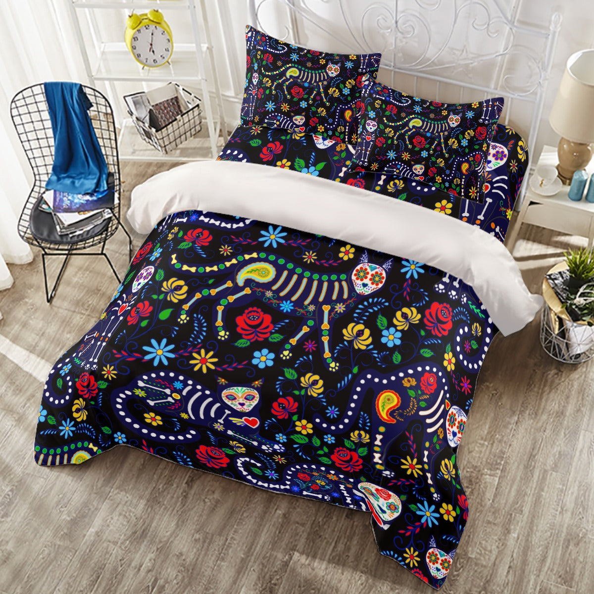 Animal sugar skull cat Four-piece Duvet Cover Set