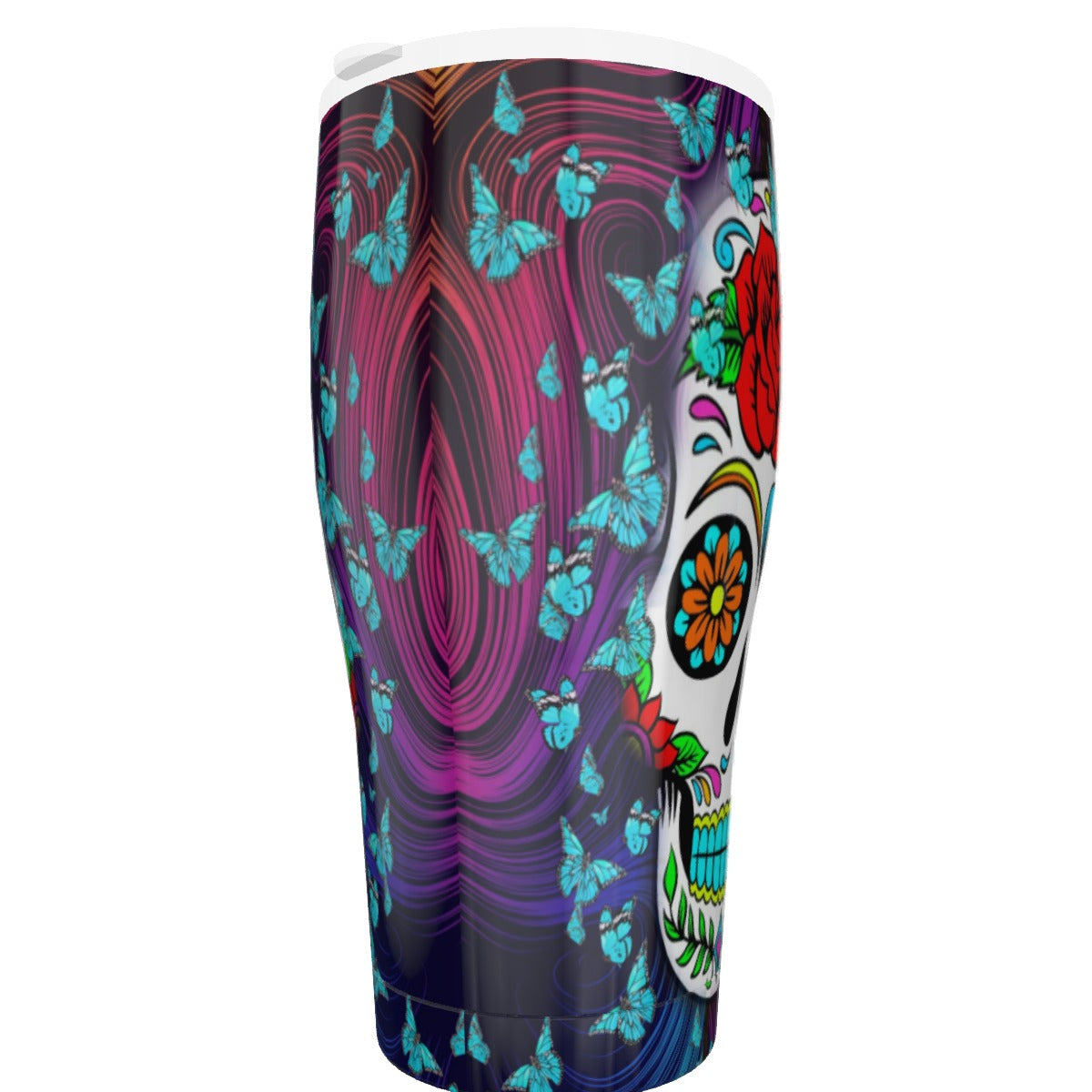 Sugar skull floral skeleton Tumbler 30oz, Dia de los muertos rose skull tumbler mug cups