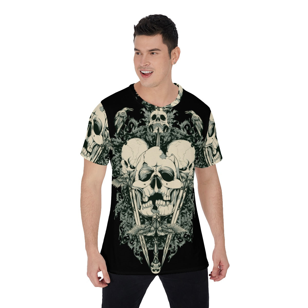 Skull evils Men's O-Neck T-Shirt, Gothic grim reaper Horror Halloween V-Neck t-shirt