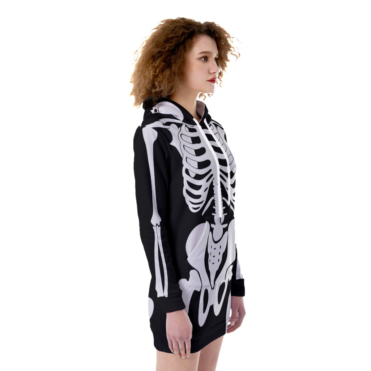 Skeleton Halloween All-Over Print Women's Heavy Fleece Long Hoodie