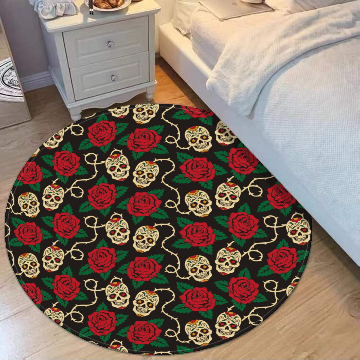 Dia de los muertos pattern day of the dead Halloween Foldable round mat carpet