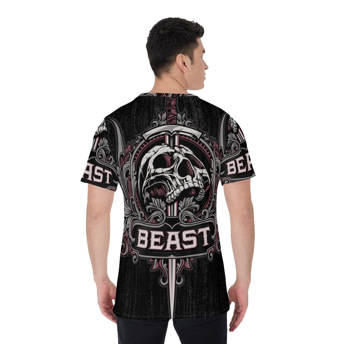BEAST skull Men's O-Neck T-Shirt, Gothic horror Halloween skull V-Neck tshirt