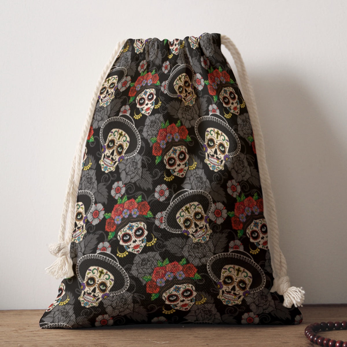 Day of the dead Mexican skull Drawstring Bag, Gothic calaveras sugar skull backpack