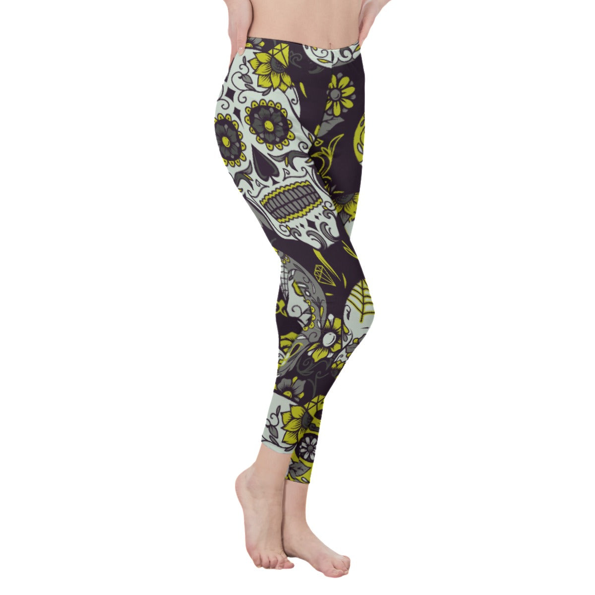 Yellow sugar skull All-Over Print Casual Leggings