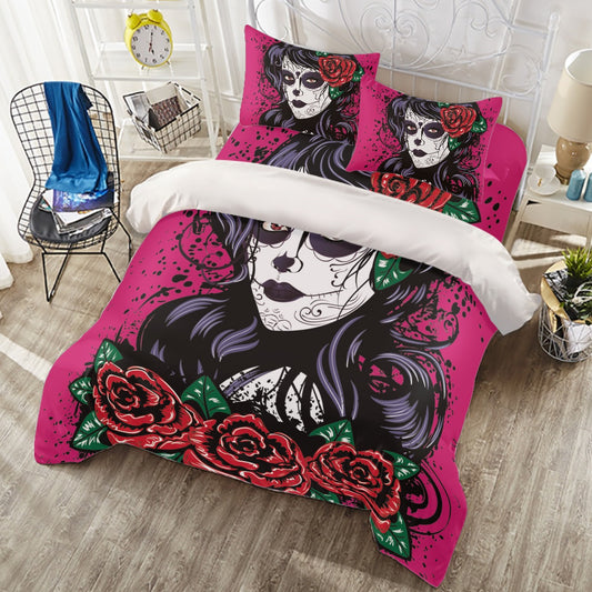 Sugar skull beautiful girl Four-piece Duvet Cover Set