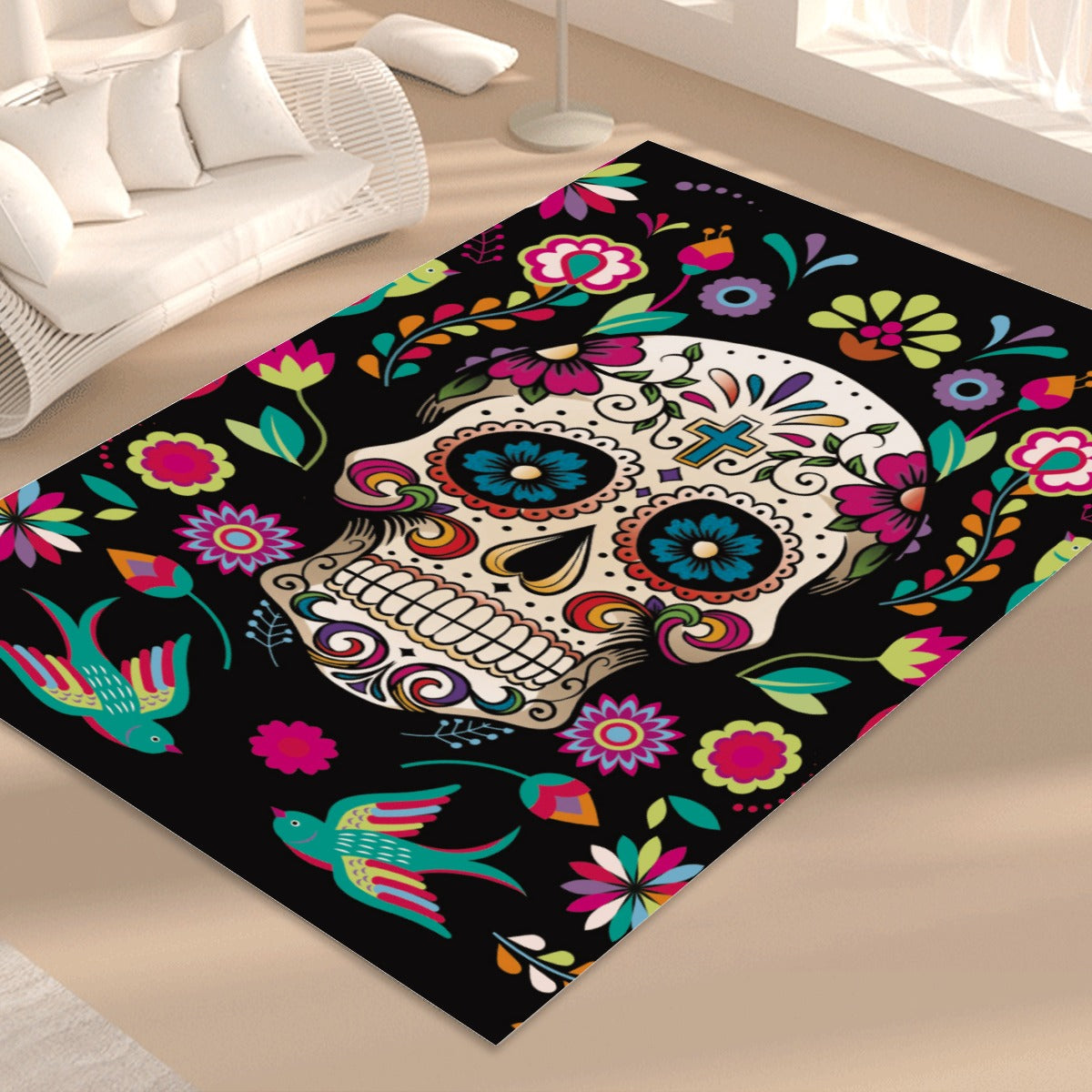 Mexican skull sugar skull pattern Foldable Rectangular Floor Mat